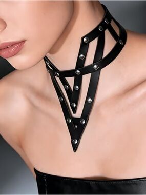 New Dolls Kill Leather Geometric Choker Necklace